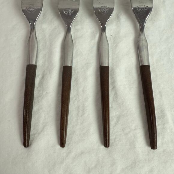 Ekco Eterna La Joya VTG Set 4 Dinner Forks Stainless Steel Faux Wood Flatware - Picture 7 of 8